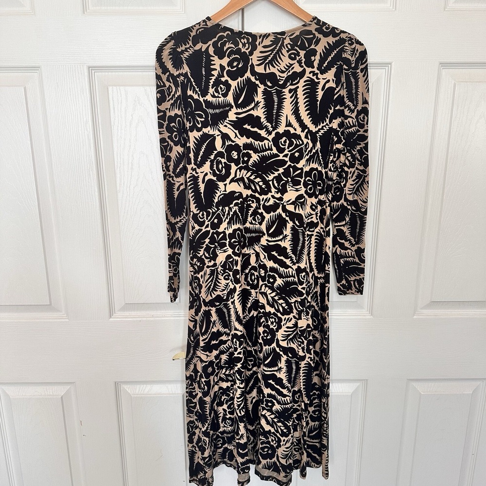 BODEN Crew Neck Jersey Knit Midi Dress Floral Abstract Garden Black Tan Size 8 P - Picture 5 of 16